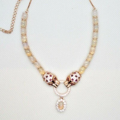 Welo Opal CZ Collier Leopard Tiger 925 Silber 585 Roségold vergoldet 45 & 5 cm - Bild 1 von 4