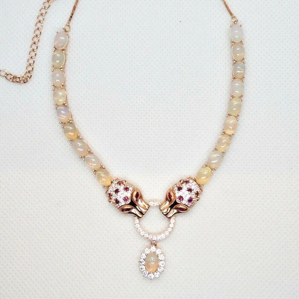 Welo Opal CZ Collier Leopard Tiger 925 Silber 585 Roségold vergoldet 45 & 5 cm - Bild 1 von 4