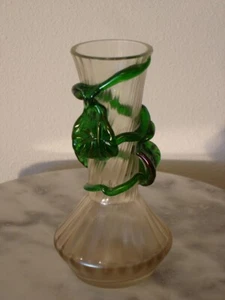Victorian Art Glass Kralik Iridized Leaf Decorated Vase - Picture 1 of 5