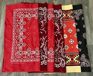 LOT OF 6 NOS UNFINISHED RN 14193 16429 Bandanas USA Cotton Fast Color Red/Black - Picture 1 of 7