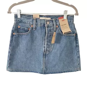 Levis Icon Skirt Mid Rise Denim Womens Sz 24 Blue Button Fly Casual Cowgirl NWT - Picture 1 of 9
