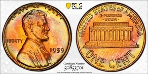 MS65RB 1959 1C Lincoln Memorial Cent, PCGS Trueview- Pretty Toned - Picture 1 of 6