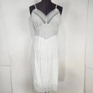 Vestido sin Mangas Vintage Rogers Blanco Floral Encaje Nylon Talla 40 Alto Volup - Imagen 1 de 8
