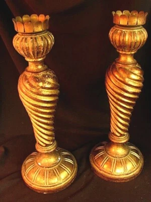 CANDELABROS ANTIGOS ESCULPIDOS E DE MADEIRA DOURADA ESCULPIDOS EM ESPIRAL*ITALIANO c.1930'S - Imagem 1 de 4