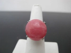 ROSE Colored Rhodochrosite 18k White Gold Chunky DOME Ring - Picture 1 of 8