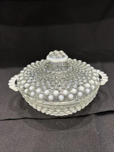 VTG Anchor Hocking Moonstone Opalescent Hobnail Candy Dish W/ Lid Unmarked  - Picture 1 of 7