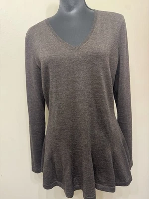Suéter para mujer Lafayette 148 New York marrón oscuro cuello en V L Foto 1 de 4