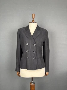 Ralph Lauren Damen Zweireiher Mantel Größe 8 Schwarz Gestreift Viskose Blazer - Bild 1 von 9