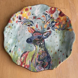 Anthropologie Starla Halfmann Salad Plate 8 1/4” Deer Rampart Multicolored Gold - Picture 1 of 4