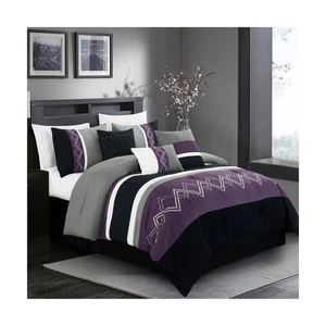 Chezmoi Collection Arden 7-Piece Modern Pleated Stripe Embroidered Zigzag Bed... - Picture 1 of 9