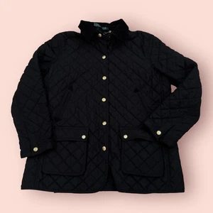 Lauren Ralph Lauren Women’s Diamond Quilted Jacket Black Size XL Corduroy Collar - Picture 1 of 5