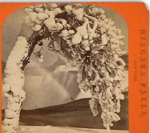 American Falls & Rainbow von Luna Island Winter Niagarafälle Curtis Stereoview - Bild 1 von 3