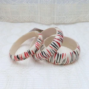 Bangle Bracelet Set Women Cream with Orange & Green Stripes Antika Collection - Picture 1 of 7