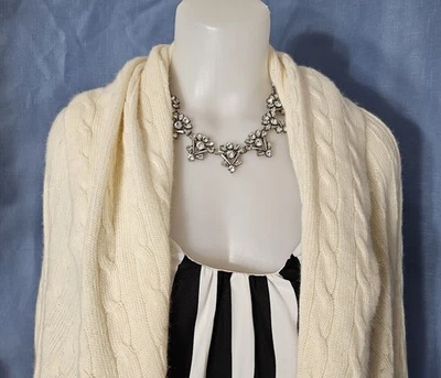 Cardigã Ralph Lauren marfim drapeado frontal P/S suéter cashmere cordeiro mistura de lã - Imagem 1 de 4