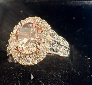 LeVian 14K Rose Gold Peach Morganite Diamond Cocktail Ring Size 6 3/4 - Picture 1 of 5