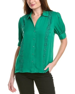 Blusa para mujer Elie Tahari The Aram Crochet-Trim seda verde Xs Foto 1 de 3
