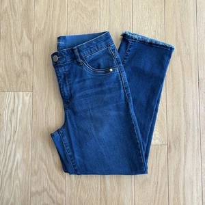 NWOT Democracy Dark Blue Classic Jeans Raw Frayed Hems Comfy Mud Rise 6P Petite - Picture 1 of 6