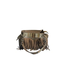Bolso de hombro Blazin Roxx Western con flecos de cuero marrón cadena azteca con tachuelas - Imagen 1 de 12
