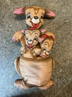 Vintage MCM Kangaroo Family Cut N Sew Panel  Stuffed Pillow Toy - Image 1 of 4