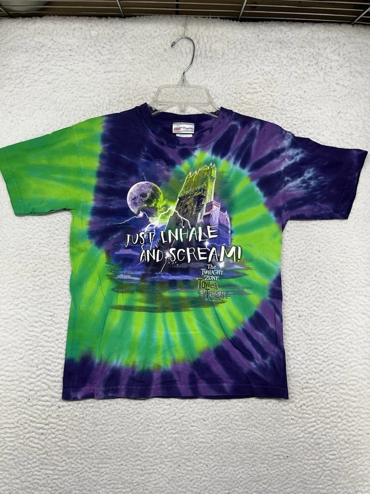 The Twilight Zone Tower of Terror Shirt Youth Medium Purple Tie Dye Just Inhale - Image 1 of 4