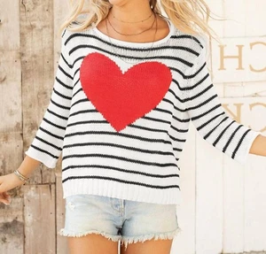 Wooden Ships Amelie Heart Sweater Breaker weiß/schwarz gestreift - Bild 1 von 7