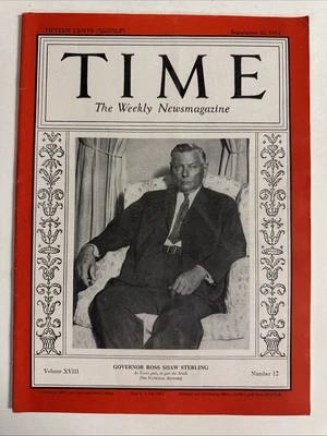 Time Magazine September 21, 1931 - Governor Ross Shaw Sterling - Image 1 of 3