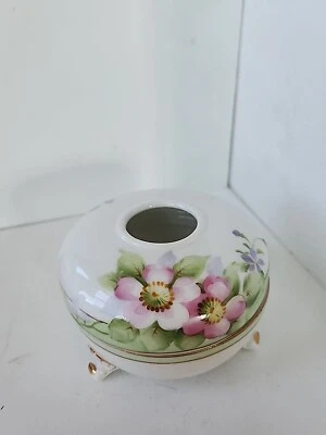 Nippon hand painted pink Flowers gold gilt hair receiver Japan porcelain  - Image 1 of 4