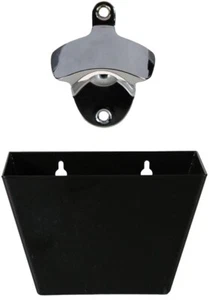 Metall-Flaschenöffner Bottle Opener m. Auffangbehälter f. Kronkorken Wandmontage - Bild 1 von 2