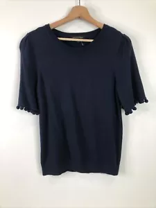 Banana Republic Women’s Size S Navy Blue Short Sleeve Pom Pom Sweater - Picture 1 of 8