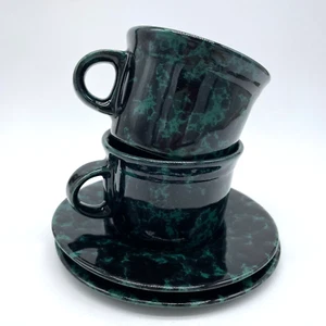 2 Bennington Potters Black Agate Flat Cup and Saucer Set 1626 1627 ya Vermont - Picture 1 of 12