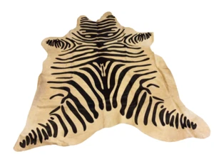 Cowhide Area Rug - Zebra Black Print on Light Beige -68" W x 72"-GRADUATION GIFT - Picture 1 of 6