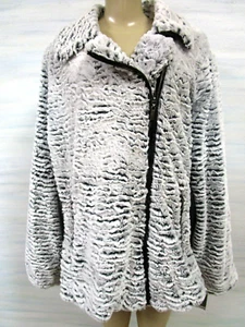 Faux Fur Jacket Adrienne Landau White Black Long Sleeve Zip Size 3X NWT - Picture 1 of 9