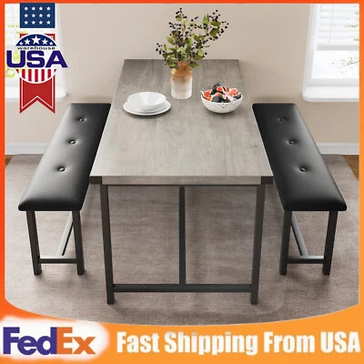 Dining Set for 4 Wood Top Table and 2 Upholstered Bench for Small Space Kitchen - Image 1 of 4
