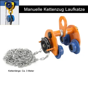 2t Laufkatze Rollfahrwerk Handfahrwerk Kettenzug Haspelkette Kran mit 3m Kette - Bild 1 von 13