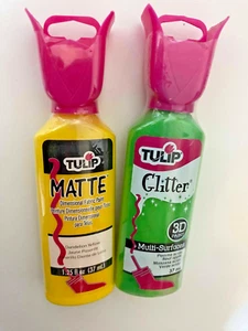 2 x Tulip Fabric Paints Matte Dandelion Yellow Glitter Green Sour Apple Easter - Picture 1 of 1