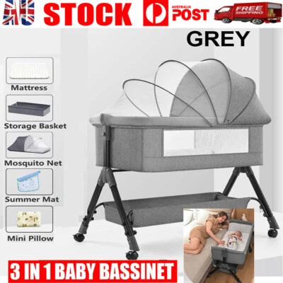 Baby Bassinet Cot Crib Bedside Co Sleeper Infant Newborn Bed Cradle  Dark grey - image 1 of 4