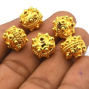 2 PCS 13MM BALI BEAD 18K GOLD PLATED JEWELRY MAKING BEAD 20 - Picture 1 of 3