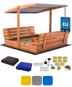 KOTARBAU® Sandkasten mit Abdeckung 140 x 140 cm Braun Holzsandkasten mit Dach - Bild 1 von 25
