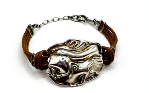 Hagit Gorali Sterling Silver & Leather Adjustable Bracelet 6 1/4-8" - Picture 1 of 11