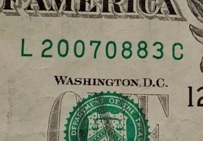 2007 Birthday Anniversary Year Fancy Serial Number 20070883 $1 One Dollar Bill  - Image 1 of 4