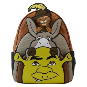 Loungefly Shrek, Donkey & Puss in Boots Trio Triple Pocket Mini Backpack NWT - Picture 1 of 4
