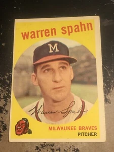 1959 Topps Warren Spahn (Born 1931 3 Partially Obscured) #40 HOF - Picture 1 of 2