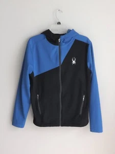 Spyder Jacket Mens Small Full Zip Hooded Soft Shell Black Blue - Picture 1 of 7