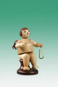 Music Angel Sitting with Triangle with Crown / Natural Height approx 6.5 cm NEW - Picture 1 of 1