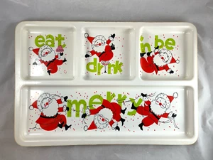 Santa Eat Drink Be Merry Divided Serving Tray Appetizers Snacks Mid Century 60s - Picture 1 of 5