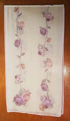 Vtg Ivory/Rose Print Sheer Chiffon Long Scarf 17" x 61" - Image 1 of 4