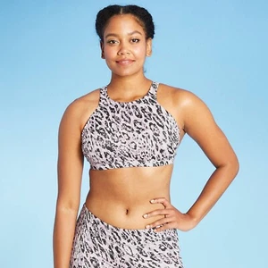 Women's High Neck Strappy Back Bikini Top - All in Motion™ Cream Animal Print - Picture 1 of 8
