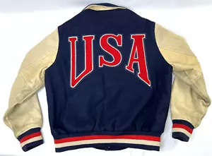 Vintage 90s Nike USA Olympic Soccer Team Leather Varsity Jacket Letterman Bomber - Picture 1 of 9