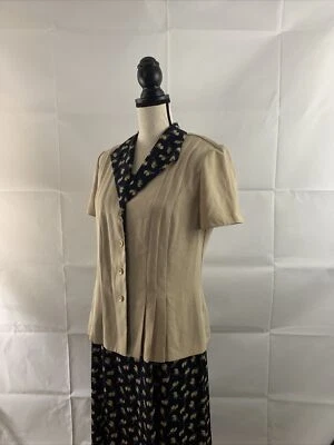 DANNY & NICOLE DRESS & JACKET SET WOMEN'S SZ 10 Navy Beige Floral Long Maxi - Image 1 of 4