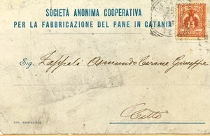 SOCIETA ANONIMA COOPERATIVA FABBRICAZIONE DEL PANE CATANIA-ANTICA CARTOLINA 1910 - Picture 1 of 2